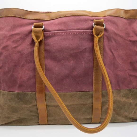 TSD Burgundy Stone Creek Tote Bag Premium Waxed Canvas & Leather Durable - Picture 7 of 14